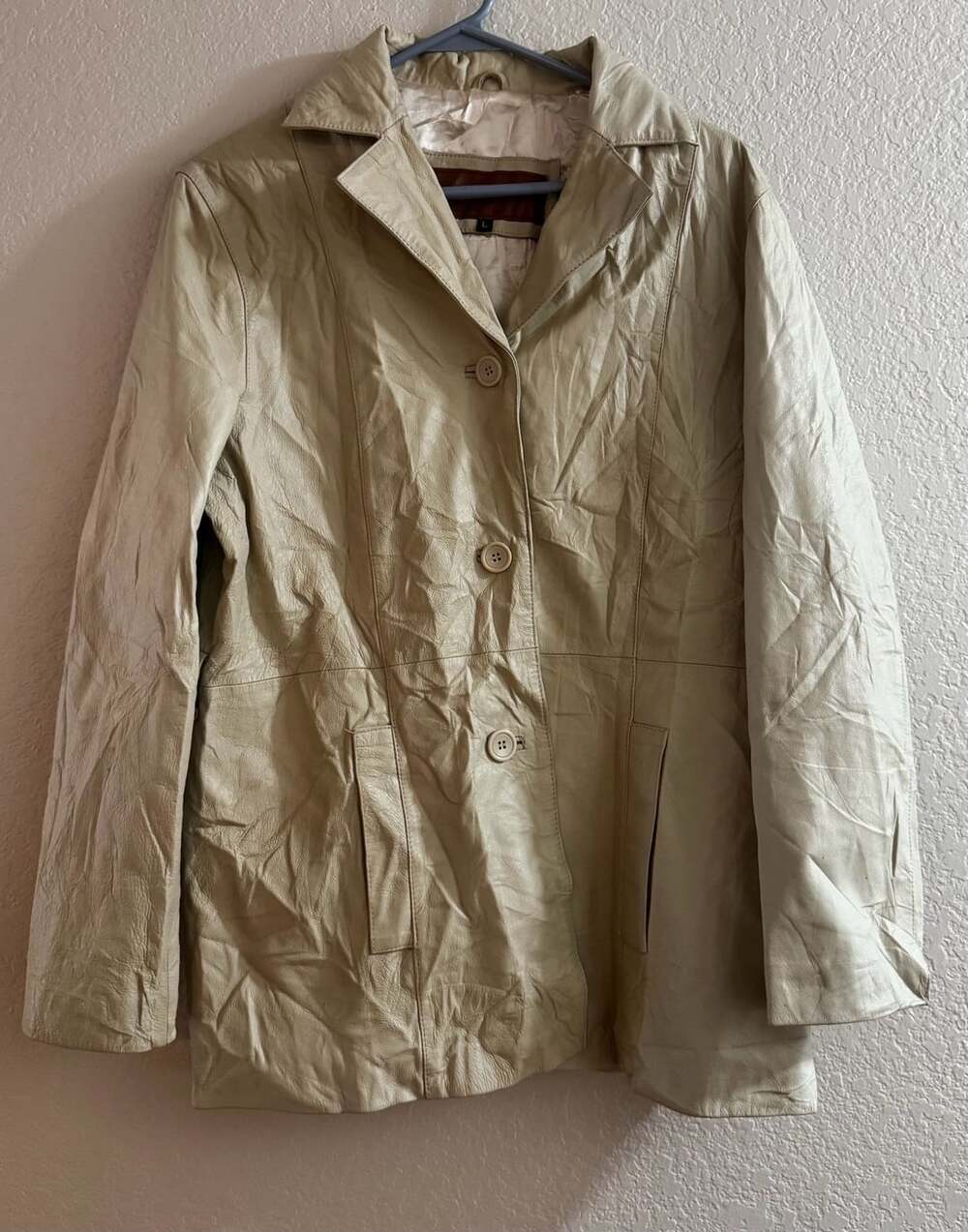 Vintage Street Leathers Designer Collection Beige Leather Jacket Size L 90s Y2K